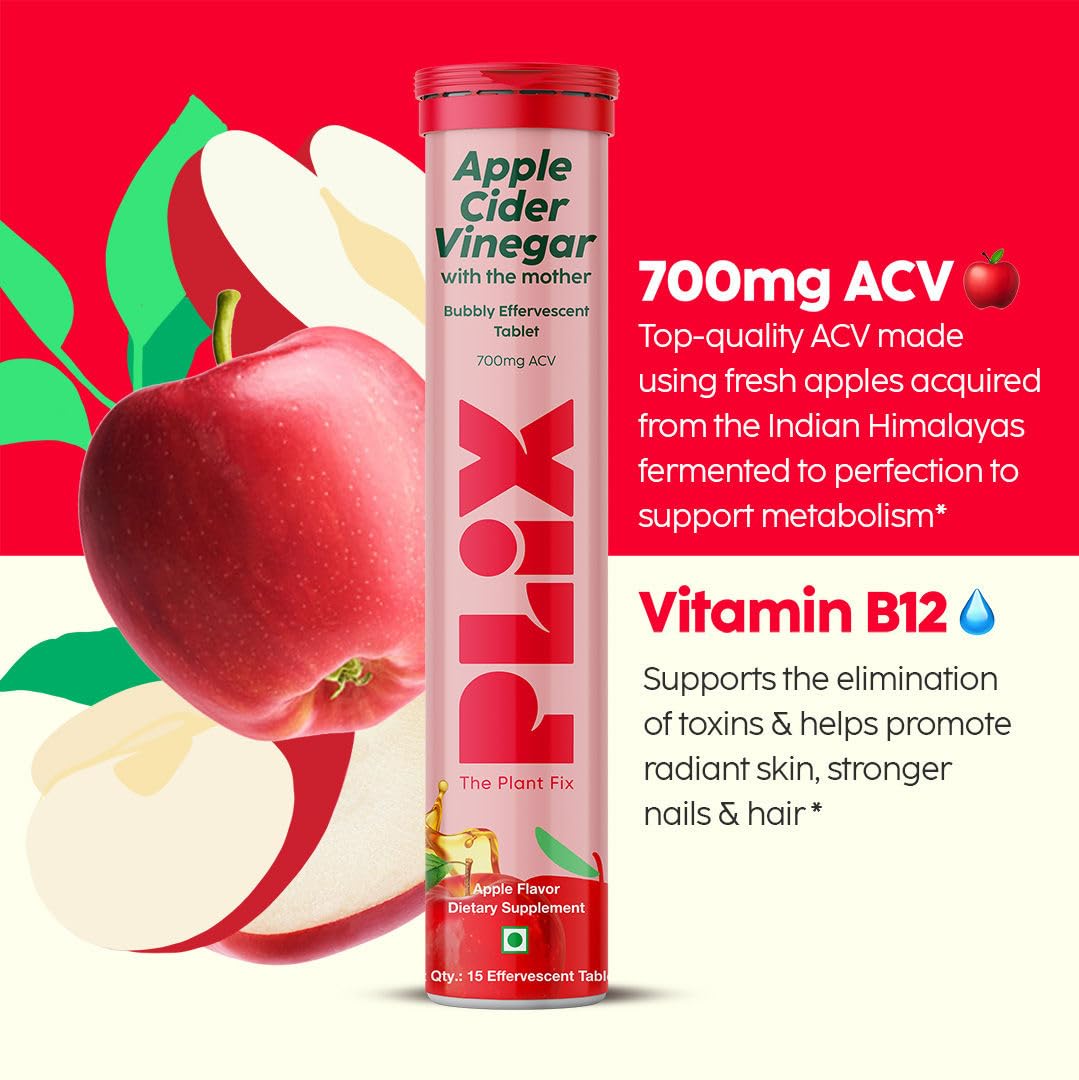 PLIX - THE PLANT FIX Apple Cider Vinegar Effervescent Tablet, Pack of 4