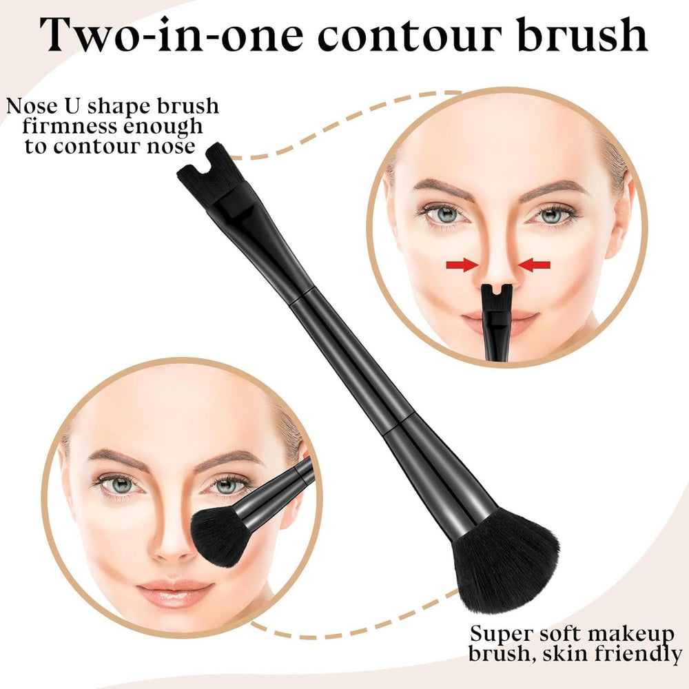 LuxoCare Nose Contour U-Shaped Makeup Brush, Dual Ended