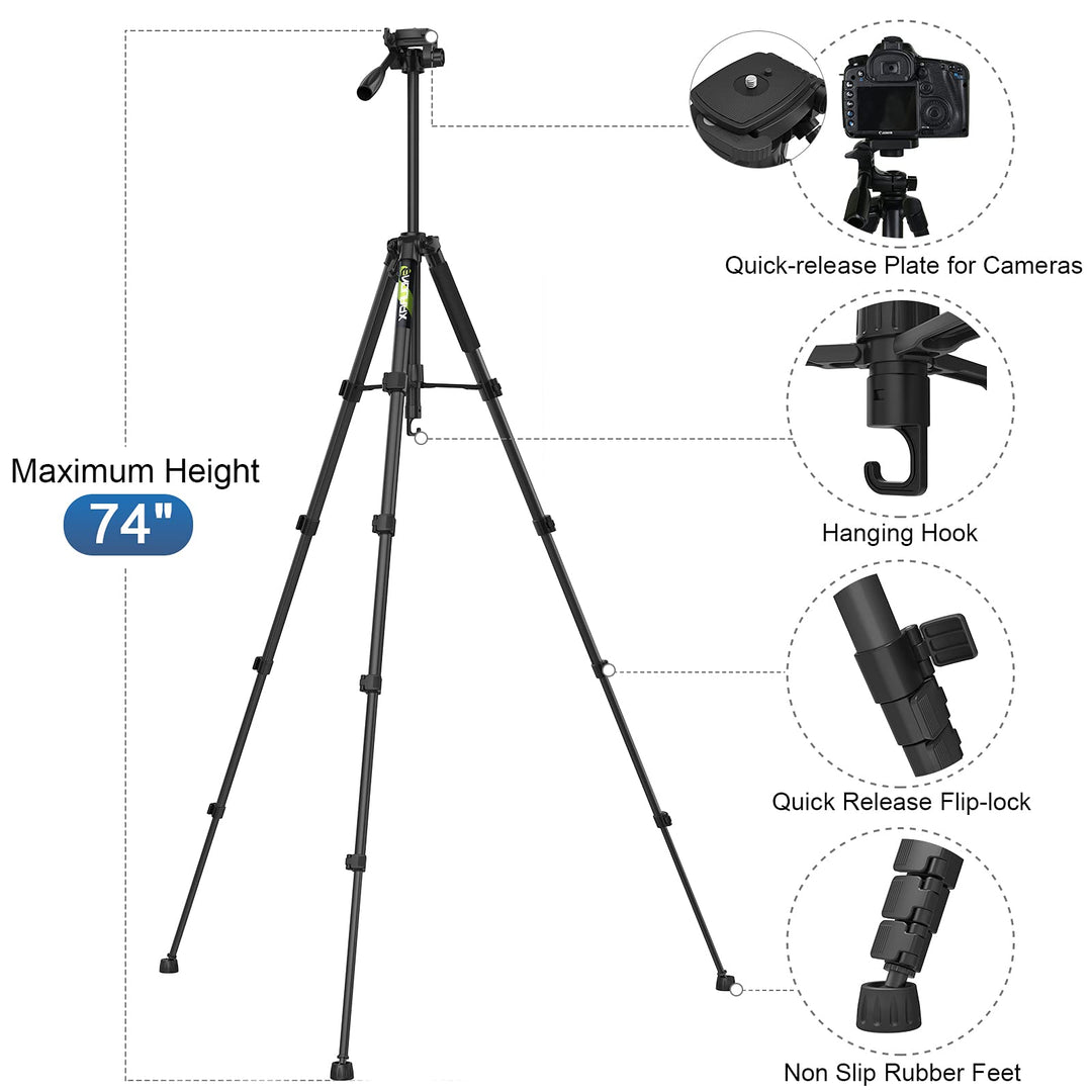 Endurax 74 Camera Tripod, Black