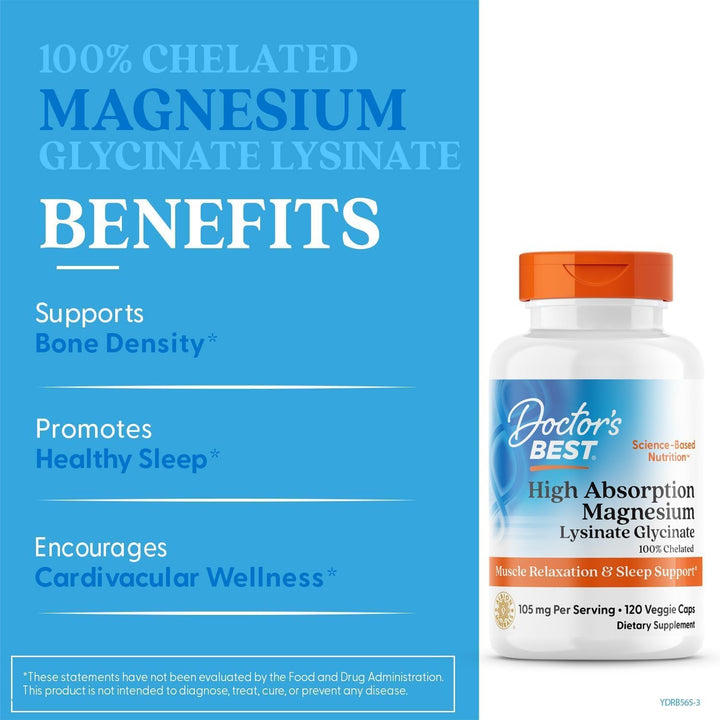 Doctor's Best High Absorption Magnesium Lysinate Glycinate, 120 Count