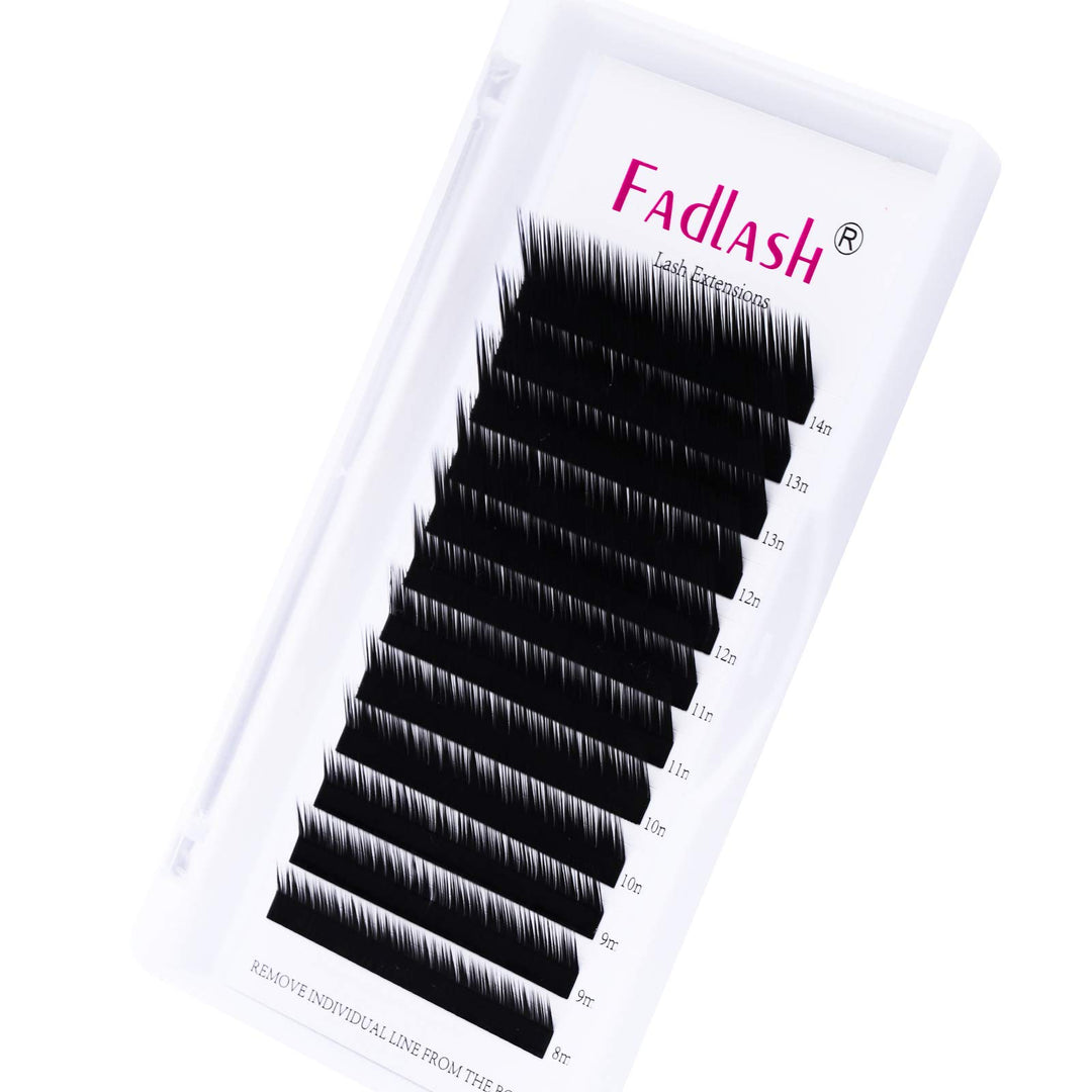 FADLASH Classic Lash Extensions, Black, 0.10, L Curl, 8-14mm Mixed, 12 Count