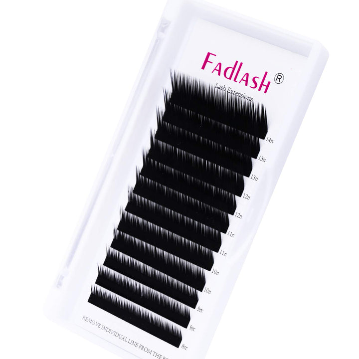 FADLASH Classic Lash Extensions, Black, 0.10, L Curl, 8-14mm Mixed, 12 Count