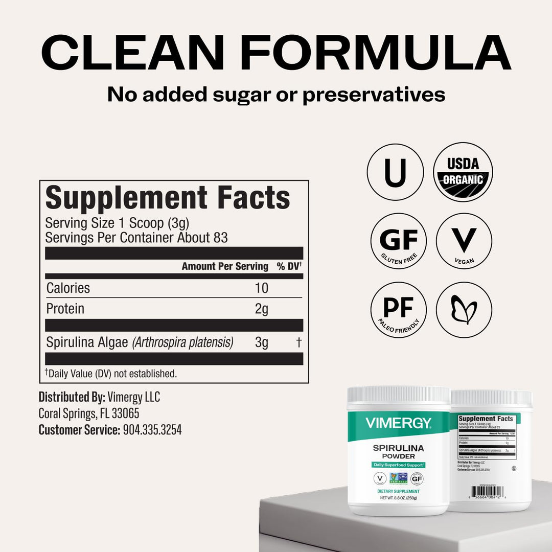 Vimergy Spirulina Powder, 2.5 Mo Supply