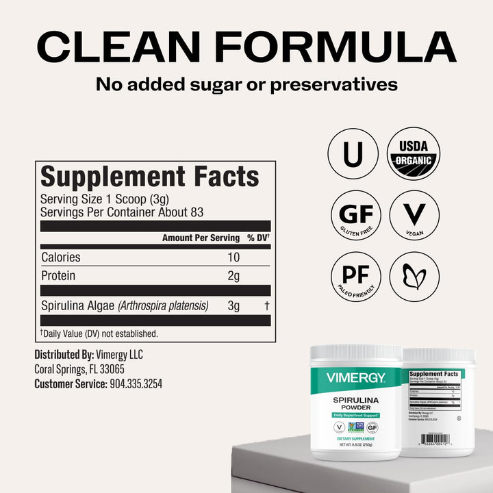Vimergy Spirulina Powder, 2.5 Mo Supply