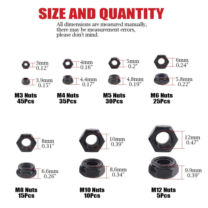 Hilitchi Hex Lock Nuts With Nylon Insert, Black Zinc Plated, 165 Count