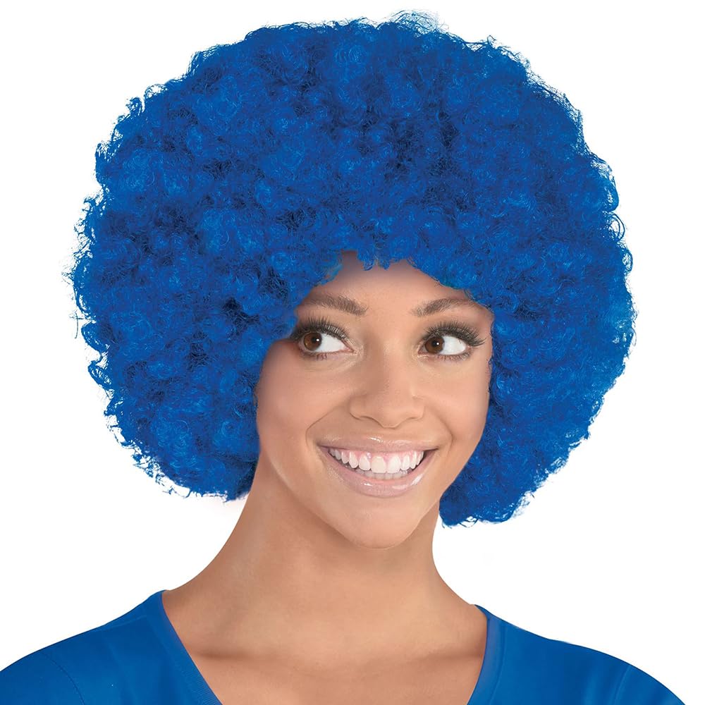 Amscan Curly Party Wig Costume, Blue, 1 Count