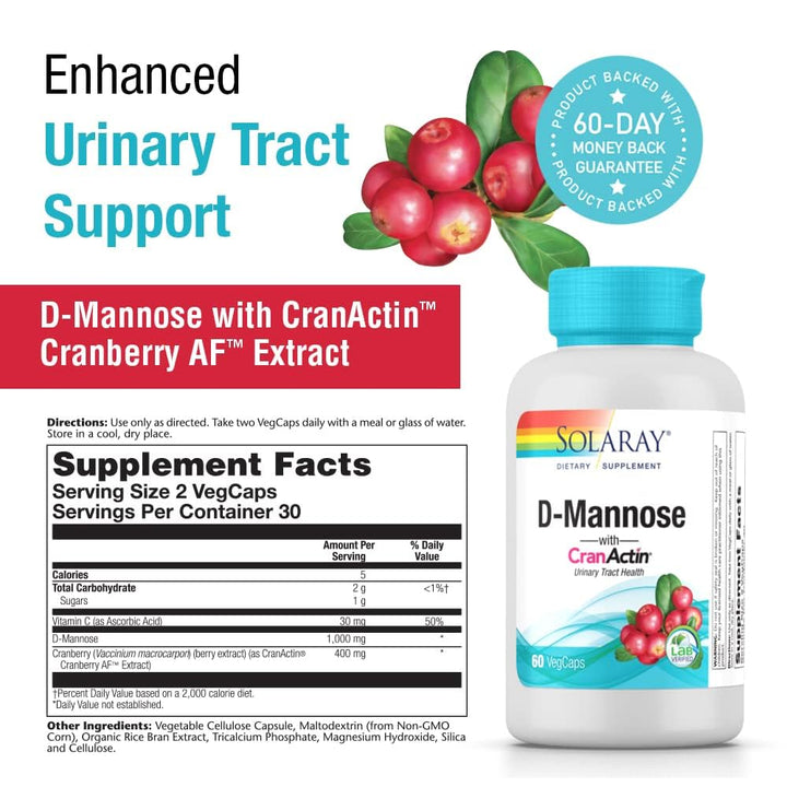 SOLARAY D-Mannose With CranActin, 60 Count