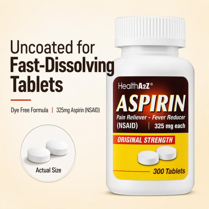 HealthA2Z Aspirin 325 mg Uncoated Tablets, 300 Count