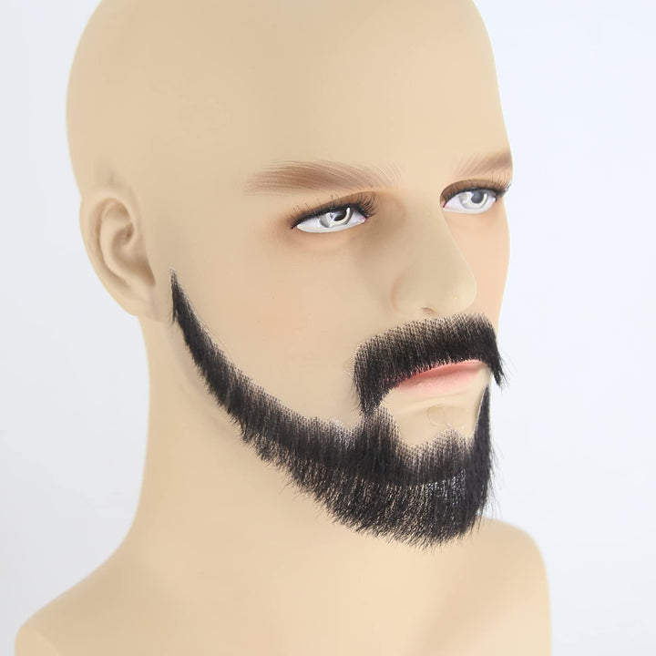 Zigzag Hair Face Beard Extension Human Hair, Black, 6 Count
