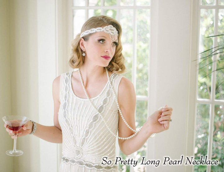 Aisansty Long Layered Faux Pearl Necklace, Cream White, 69 in