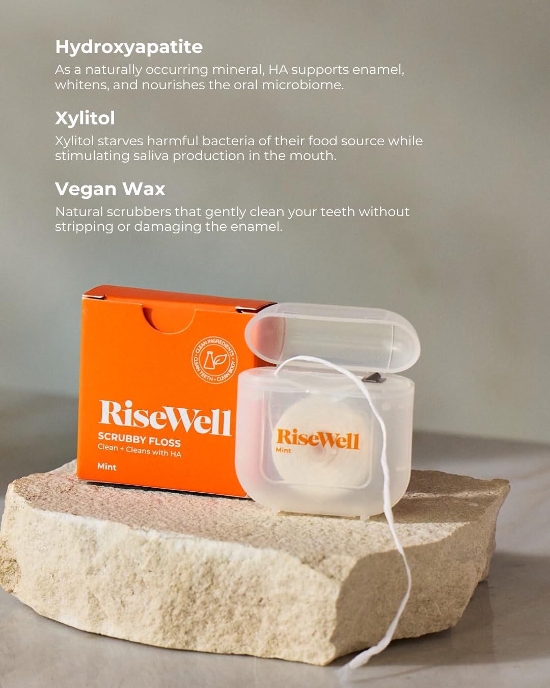 RiseWell Hydroxyapatite Expanding Dental Floss, Mint, 30 yd