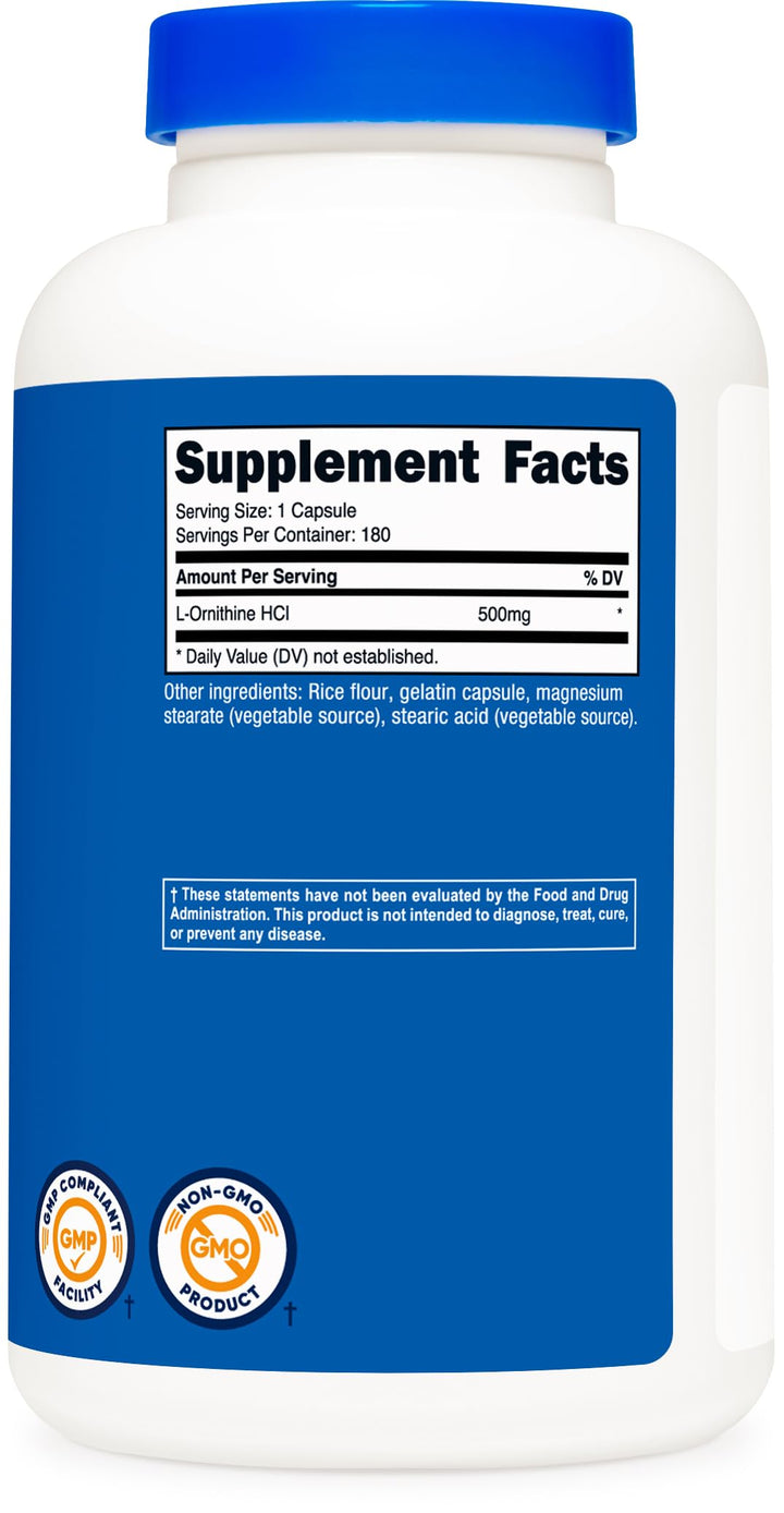 Nutricost L-Ornithine, 500 mg, 180 Count