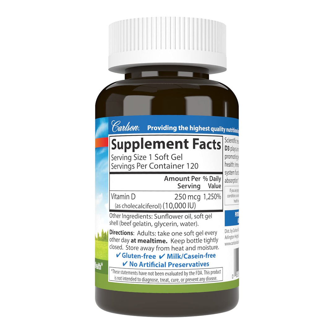 Carlson Vitamin D3 Softgels, 10000 IU, 120 Count