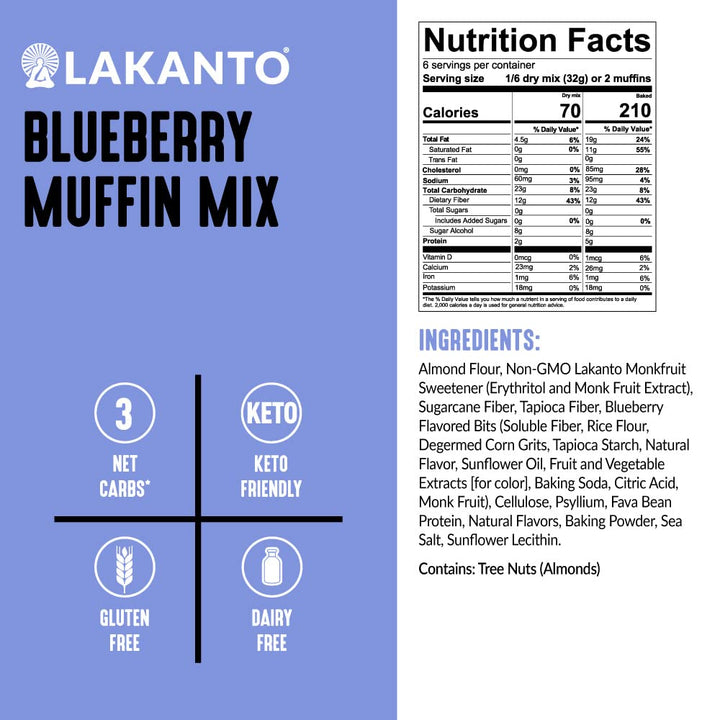 Lakanto Blueberry Muffin Mix, Sugar Free, Gluten Free, 12 Count