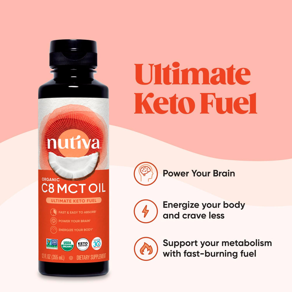 Nutiva Organic MCT Oil C8, Unflavored, 12 fl oz