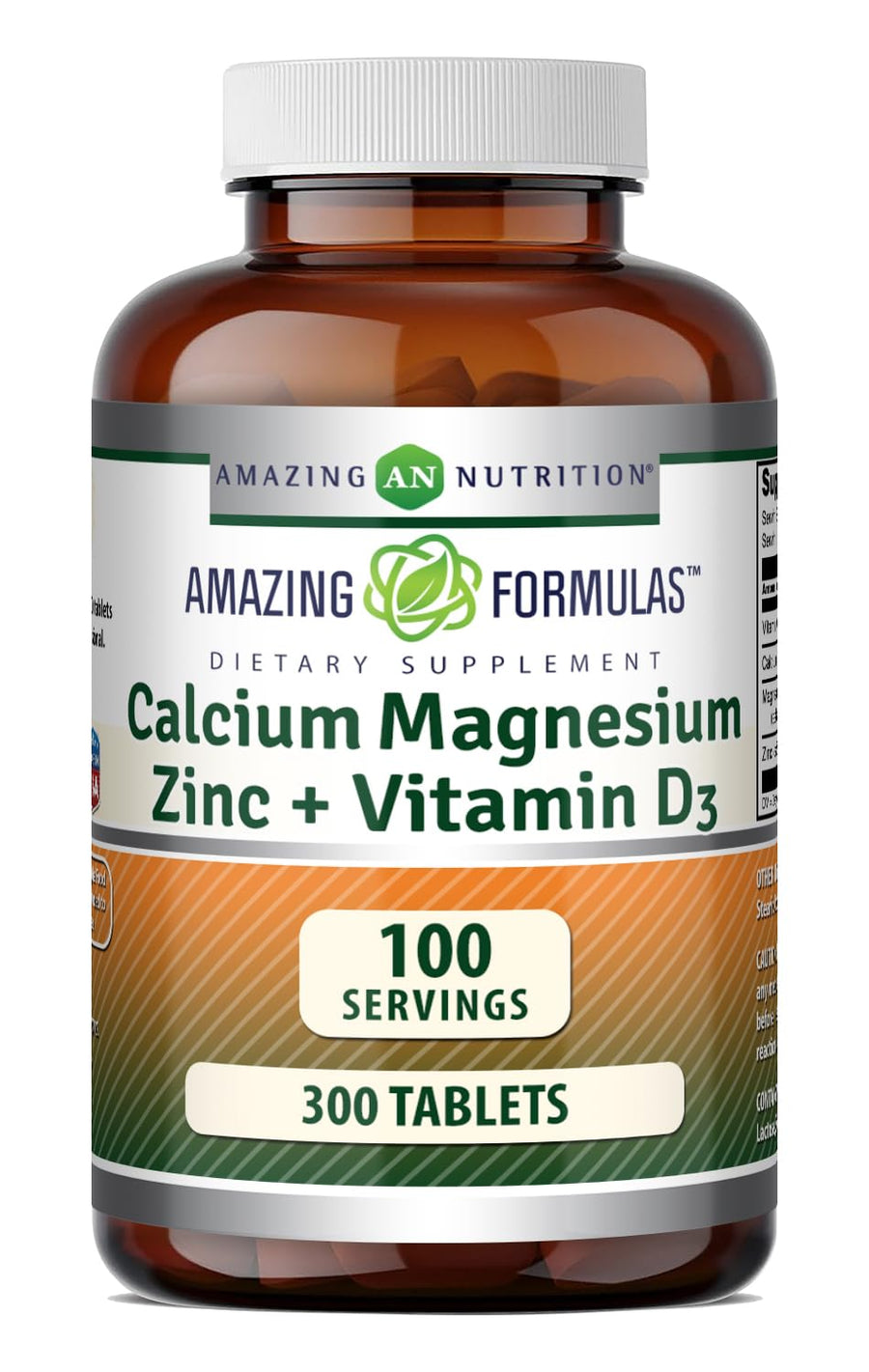 Amazing Nutrition Calcium Magnesium Zinc D3 Tablets, 300 Count