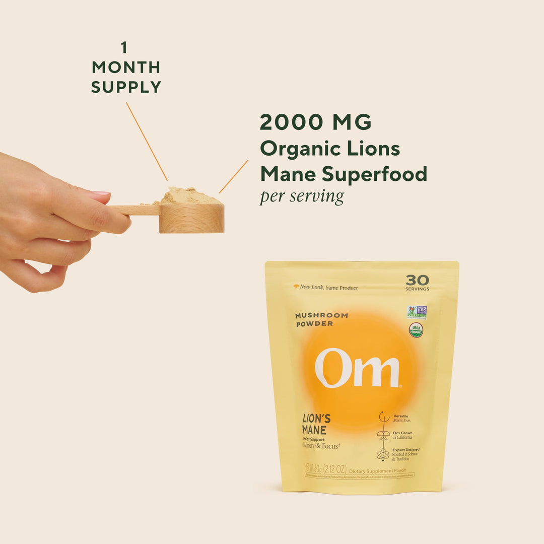 OM MUSHROOM SUPERFOOD Lion's Mane Mushroom Powder, Organic, 3.5 oz