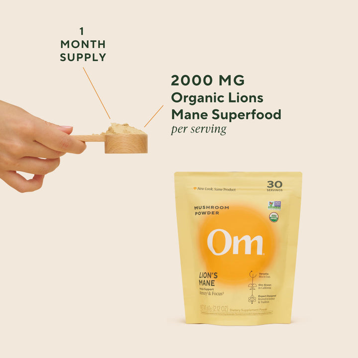 OM MUSHROOM SUPERFOOD Lion's Mane Mushroom Powder, Organic, 3.5 oz