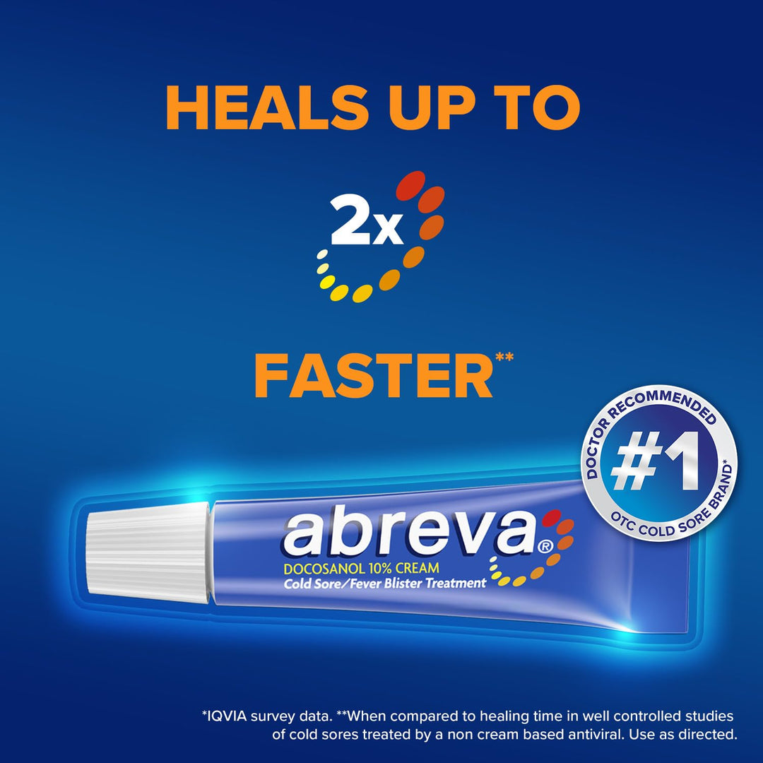 Abreva 10 Percent Docosanol Cold Sore Treatment, 0.07 oz Tube, Pack of 2