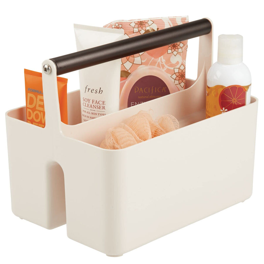 mDesign Plastic Shower Caddy Storage Organizer, Cream/Bronze