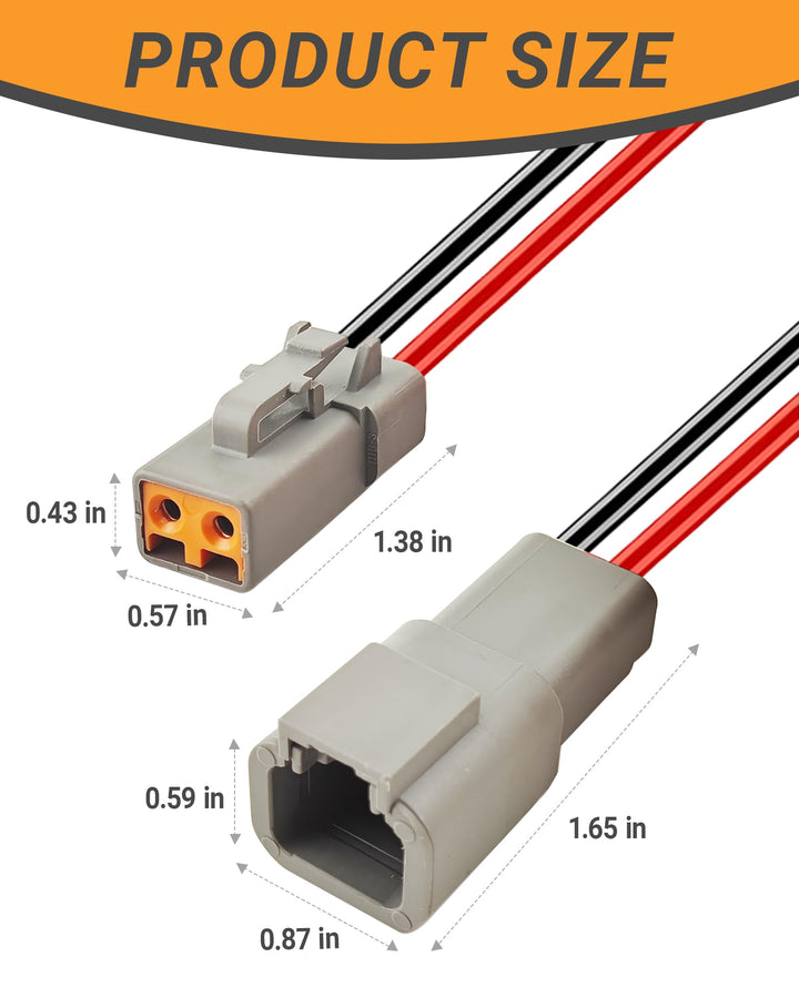 PLUXPAER 12 AWG 2 Pin DTP Waterproof Electrical Connector, 3 Count