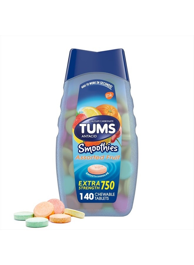 Smoothies Extra Strength Antacid Chewable Tablets, Assorted Fruit, 140 Count
