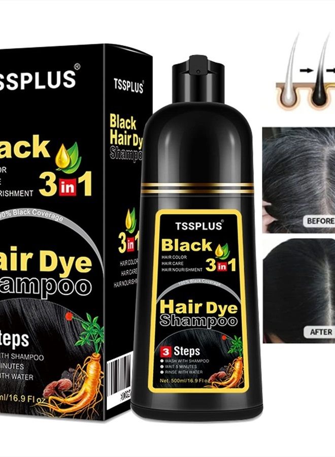 TSSPLUS Hair Dye Shampoo, Black, 500 ml