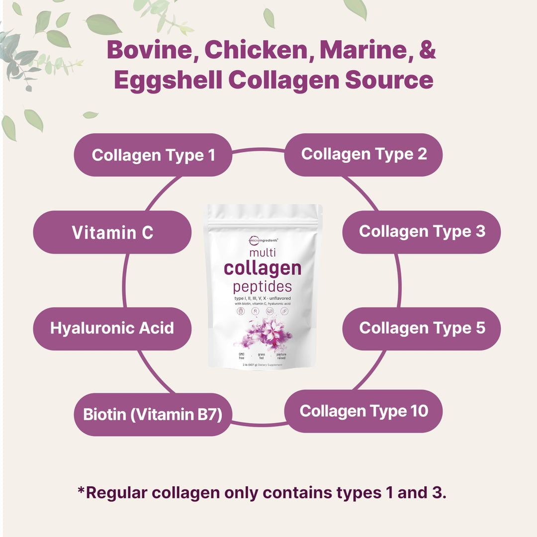 Micro Ingredients Multi Collagen Peptides Powder, 2 lb