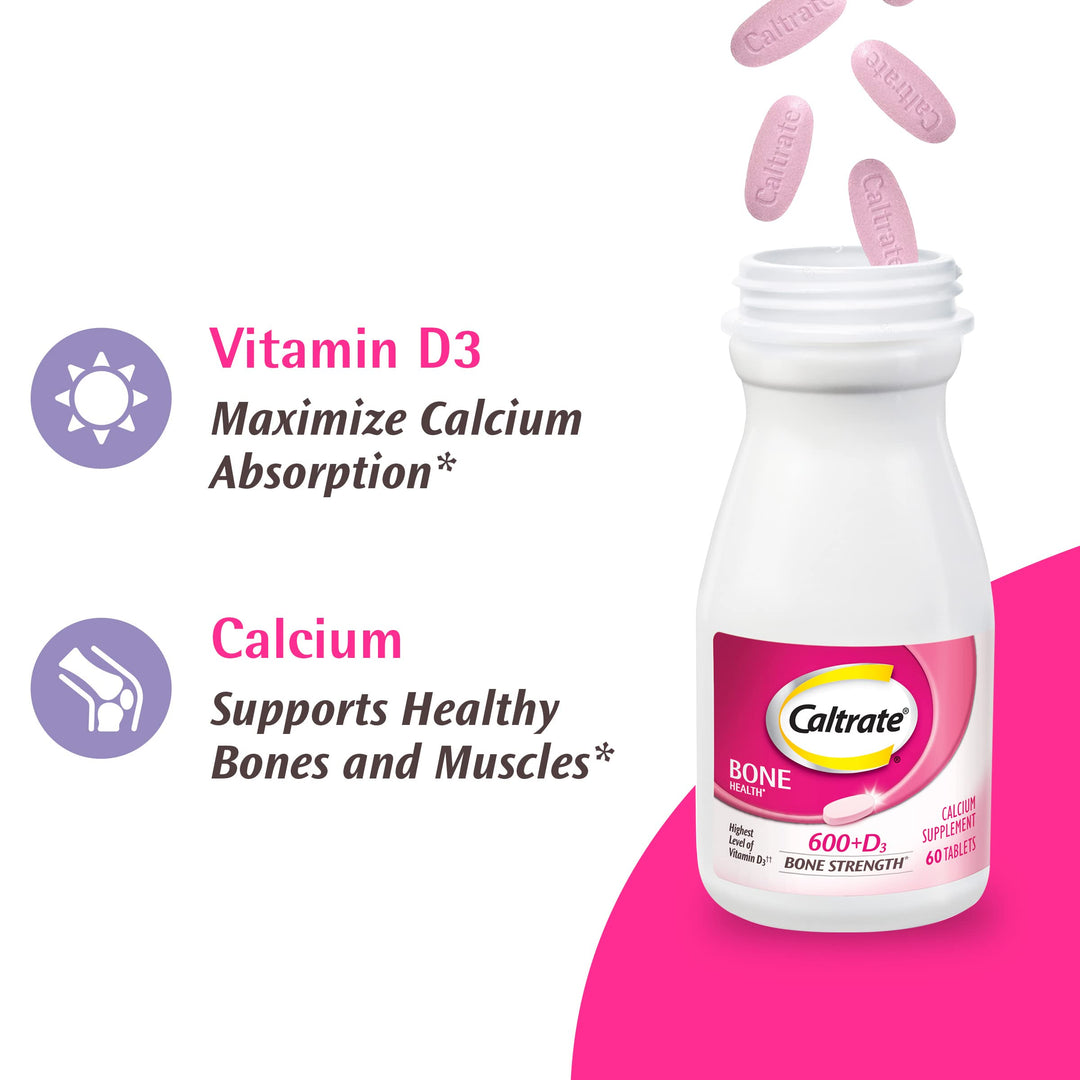 Caltrate Calcium and Vitamin D3 Supplement Tablets, 600 mg, 60 Count