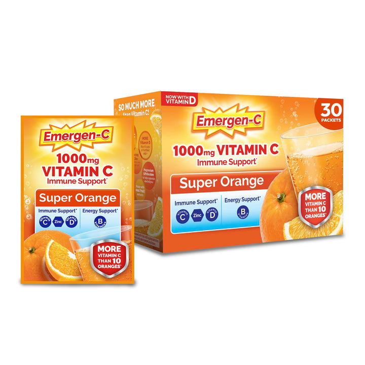 Emergen-C Dietary Supplement Fizzy Drink Mix, Super Orange, 30 Count