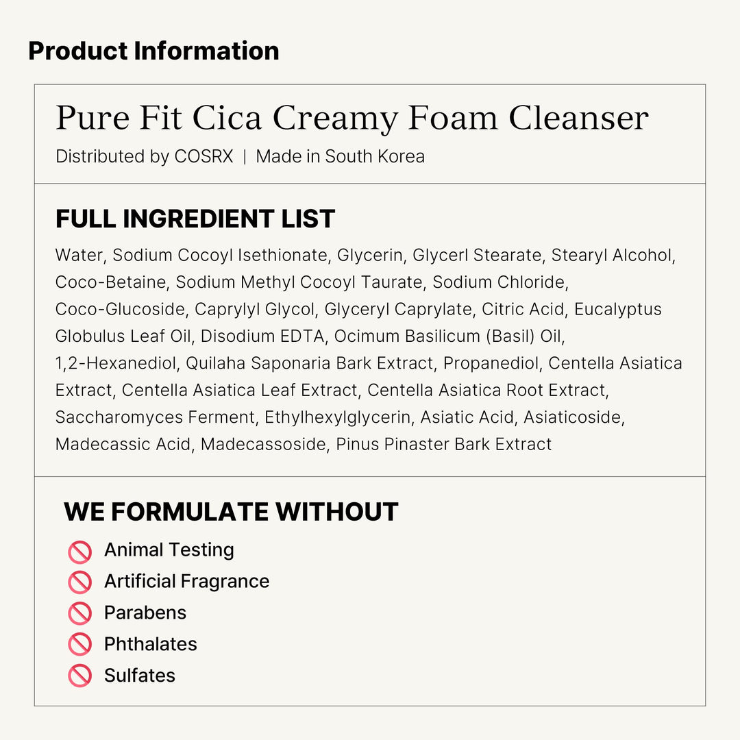 COSRX Pure Fit Cica Creamy Foam Mild Cleanser, 5.07 fl oz