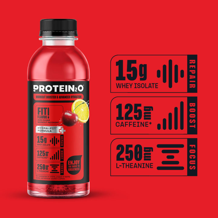 Protein2o Whey Protein Infused Water Plus Energy, Cherry Lemonade, 16.9 fl oz, Pack of 12