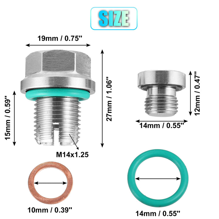 X AUTOHAUX Oil Drain Plug Thread Repair Kit, M14.1-1.25 x 15mm, Silver Tone