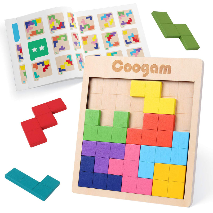 Coogam Wooden Puzzle Pattern Blocks, 60 Count