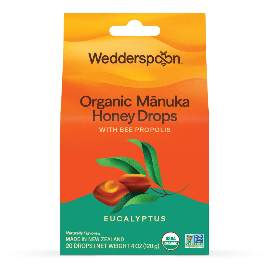 Wedderspoon Organic Manuka Honey Drops, Eucalyptus & Bee Propolis, 20 Count