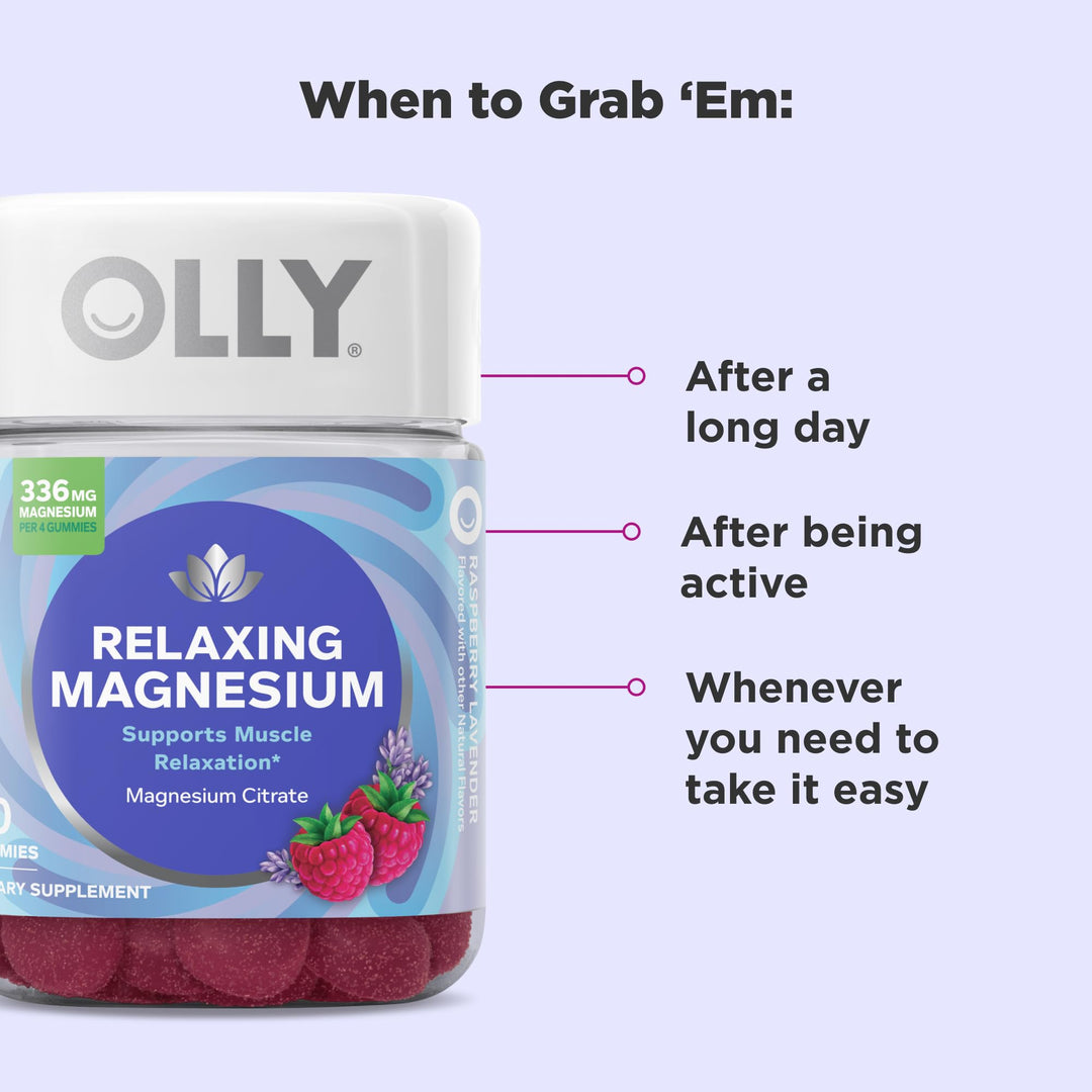 OLLY Magnesium Gummies, Raspberry Lavender, 60 Count