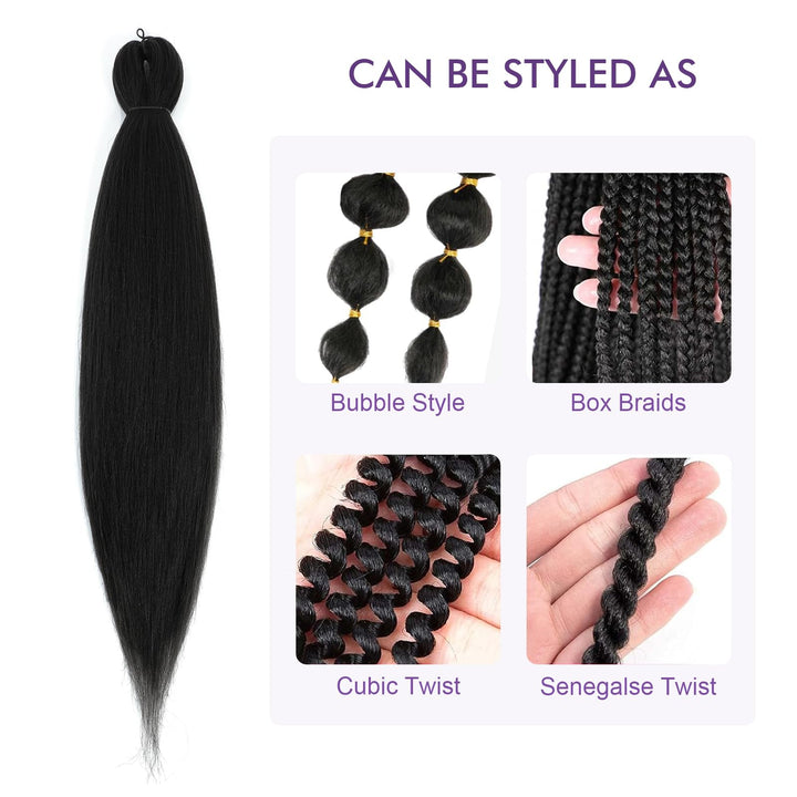 ROSDINA Pre Stretched Braiding Hair, Jet Black, 26 In, 8 Count