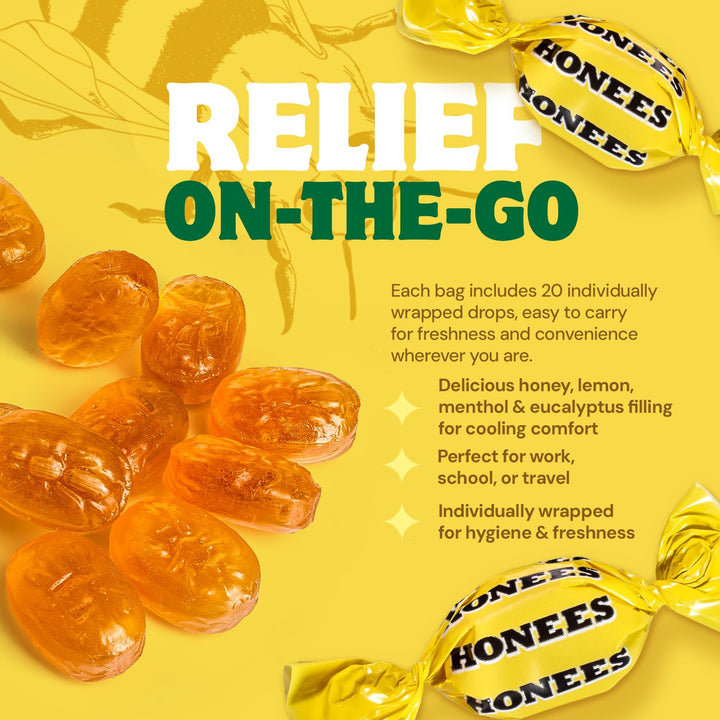 Honees Honey Lemon Cough Drops, Lemon, 60 Count, Pack of 3