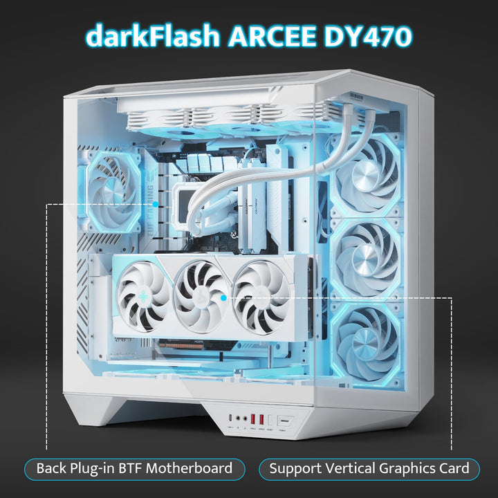 darkFlash Full-Tower ATX Gaming PC Case, White