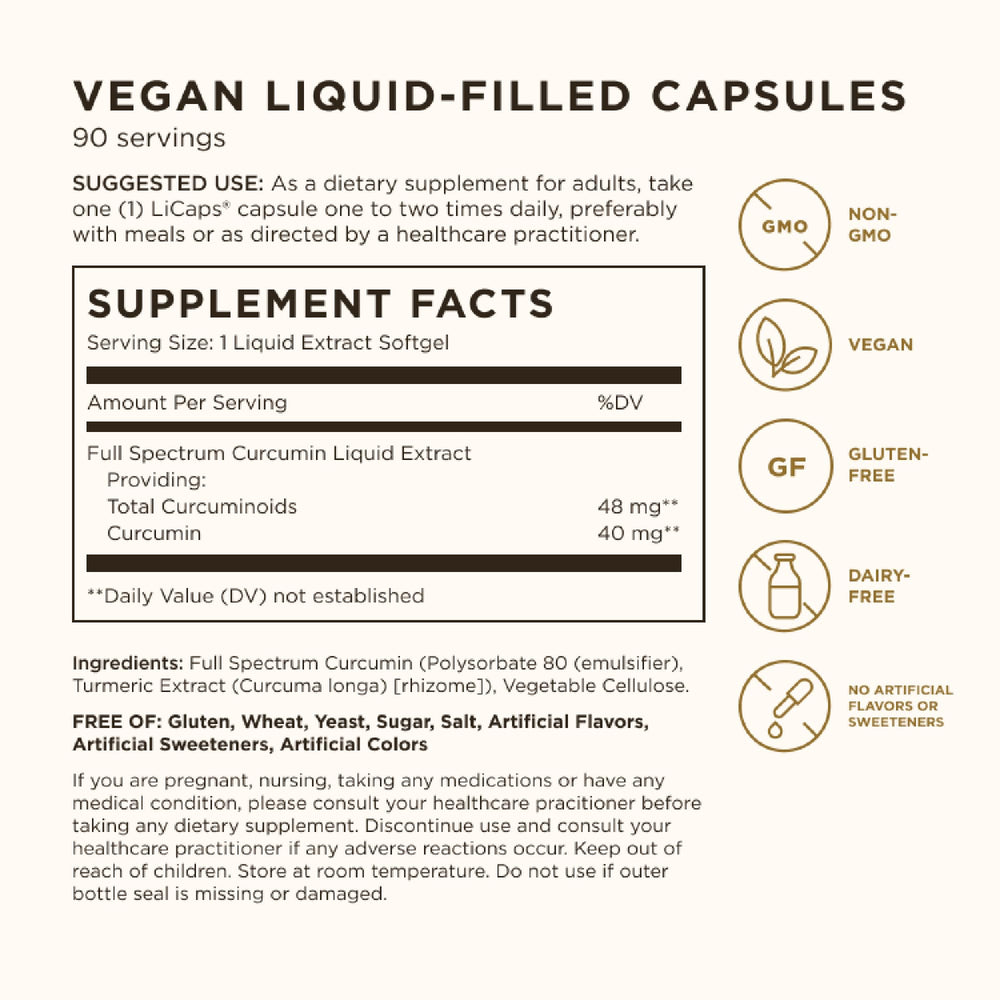 Solgar Full Spectrum Curcumin Liquid Extract Softgels, 90 Count