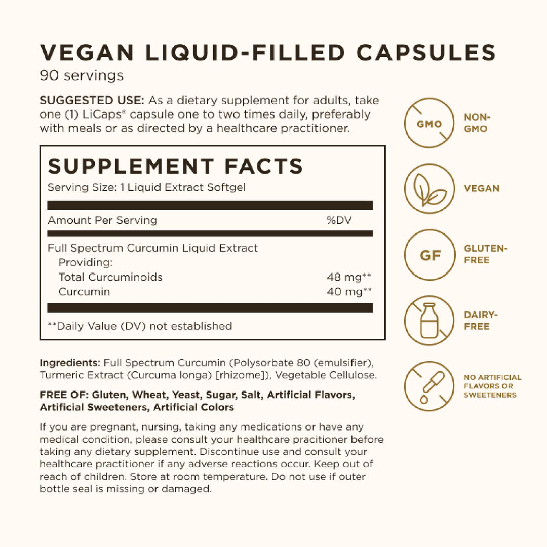 Solgar Full Spectrum Curcumin Liquid Extract Softgels, 90 Count