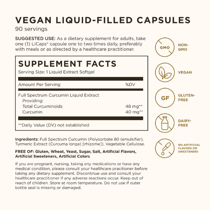 Solgar Full Spectrum Curcumin Liquid Extract Softgels, 90 Count