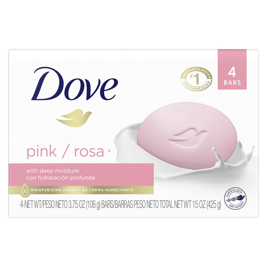 Dove Beauty Bar Gentle Skin Cleanser, Pink, 4 Bars