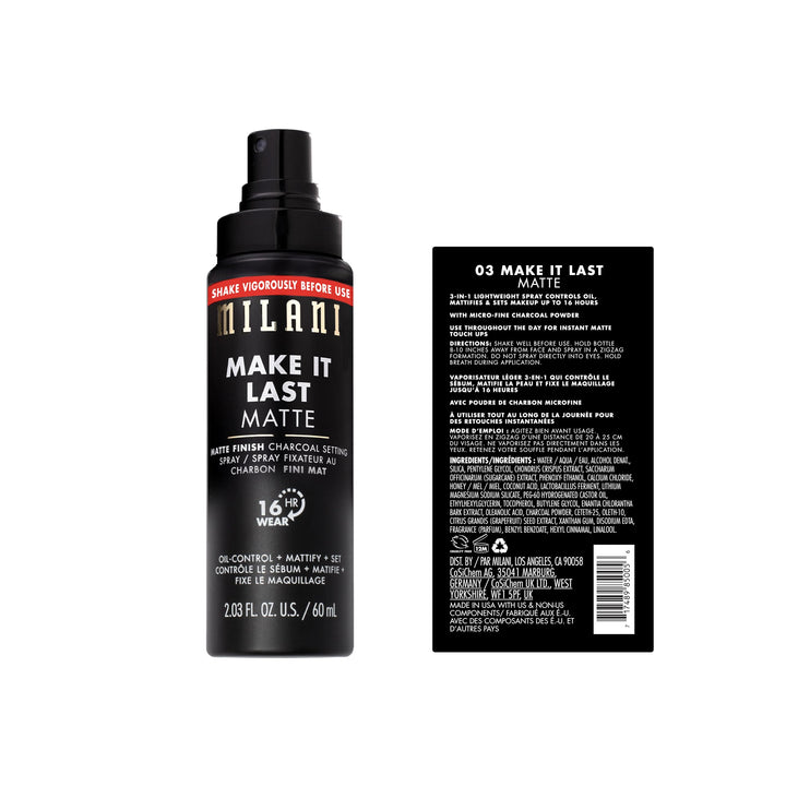 Milani Make It Last Setting Spray, Charcoal, 05 Matte Finish