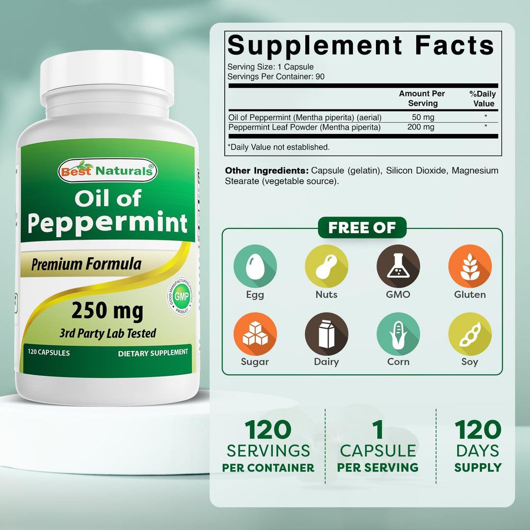 Best Naturals Peppermint Oil Dietary Supplement, 250 mg, 120 Count