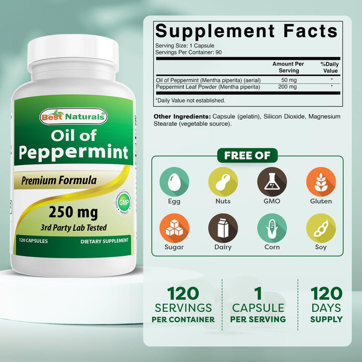 Best Naturals Peppermint Oil Dietary Supplement, 250 mg, 120 Count