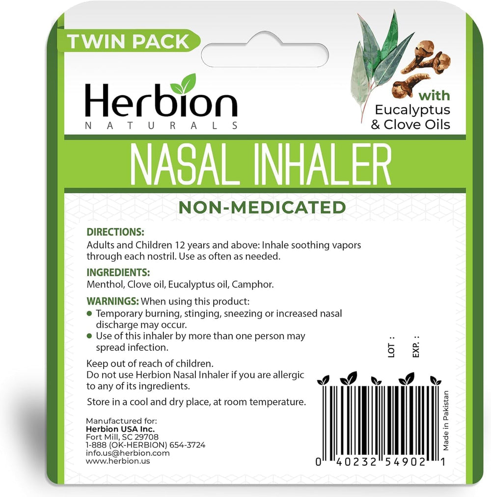 HERBION Naturals Nasal Inhaler, Menthol Clove Eucalyptus Camphor, 0.05 fl oz