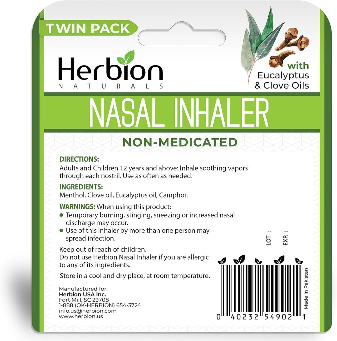 HERBION Naturals Nasal Inhaler, Menthol Clove Eucalyptus Camphor, 0.05 fl oz