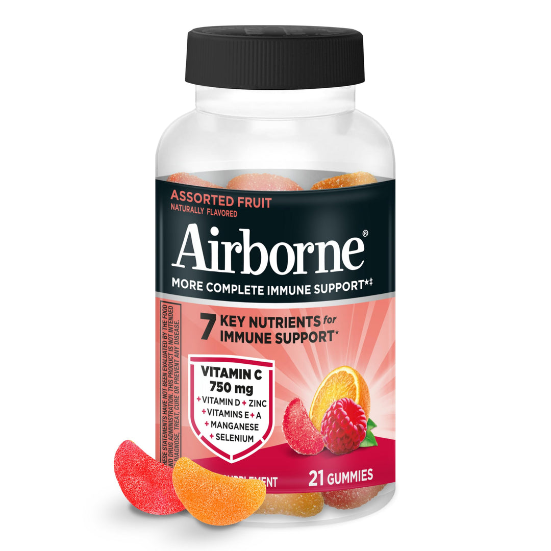 Airborne Assorted Fruit Flavored Gummies, Vitamin C 1000mg, 21 Count
