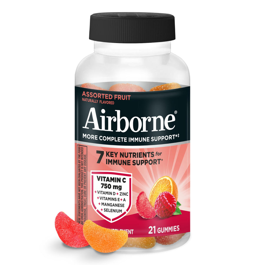 Airborne Assorted Fruit Flavored Gummies, Vitamin C 1000mg, 21 Count